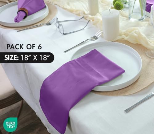 Ruvanti Cloth Napkins Set of 6, Cotton Enrich 18”x18” - Purple