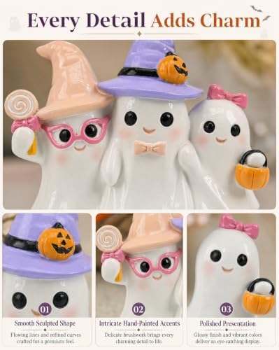 iStatue Halloween Decoration Indoor Ghost Figurine (White Ghost Trio)