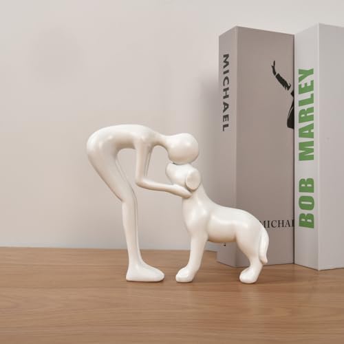Abstract Person and Dog Sculpture Head-to-Head Figurine White