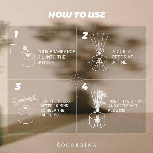 COCORRÍNA Reed Diffuser Refill - Cashmere Vanilla 6.7 Fl.oz Reed Diffuser Refill with 8 Sticks