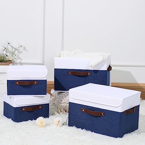 Storage Boxes / Lids Washable Decorative Storage Bins Basket / Small / Deep Blue White