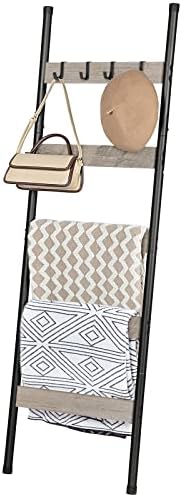 HOOBRO Blanket Ladder, 5-Tier Towel Rack with Hooks, Wall-Leaning Blanket Rack, Decorative Display Ladder Shelf
