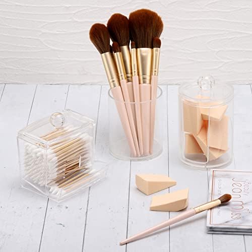 Tbestmax Bathroom Organizer Accessories Set-10 OZ,7 OZ Qtips Holder Storage with Clear Plastic Lids, Cotton Ball/Swabs