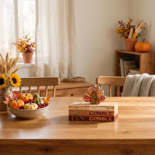 Smile Thanksgiving Wooden Decor Indoor Turkey Gobble Faux Books Bundle
