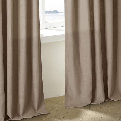 98 Inch Tan Brown Pinch Pleat Memory Trained Light Filter Linen Curtains