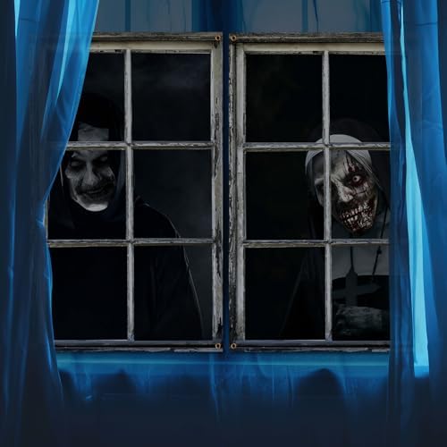 Newwiee 2 Pcs Scary Halloween Curtain Window Silhouette Cover, Monastery