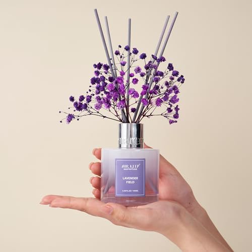 Airkeep Reed Diffuser Set,3.38 fl oz (100 ml) - Lavender Field Oil Diffusers with 8 Reed Sticks, Home Fragrance Reed