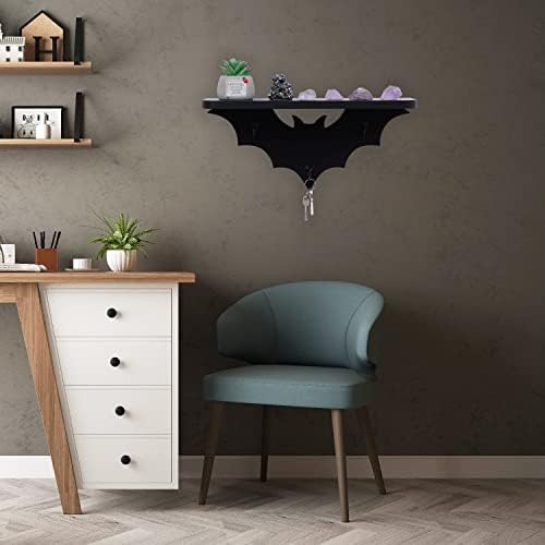 Bat Shelf Floating Shelves for Wall,15.5in Black Shelf with 3 Key Hooks