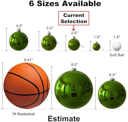 Lime Green 2.5" Christmas Balls Christmas Tree Decoration Ornaments Shatterproof Hanging Balls for Birthday St. Patrick's Day Easter Mardi Gras Holiday Wedding Decorations Set of 18pcs