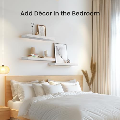 AMADA HOMEFURNISHING Floating Shelves, Wall Shelves for Bathroom/Living Room/Bedroom/Kitchen Decor, White Shelves with