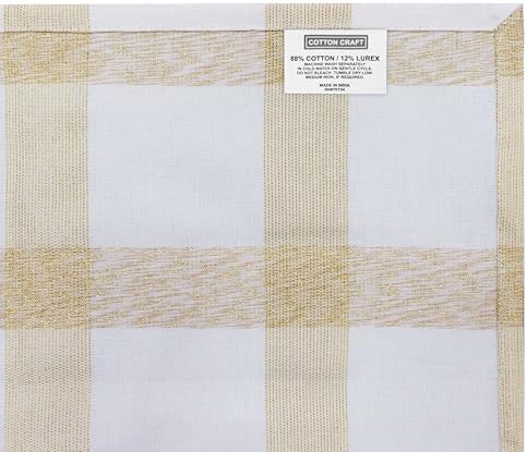 COTTON CRAFT Gold Plaid Holiday Napkins - Set of 12 Cotton Cloth Napkin