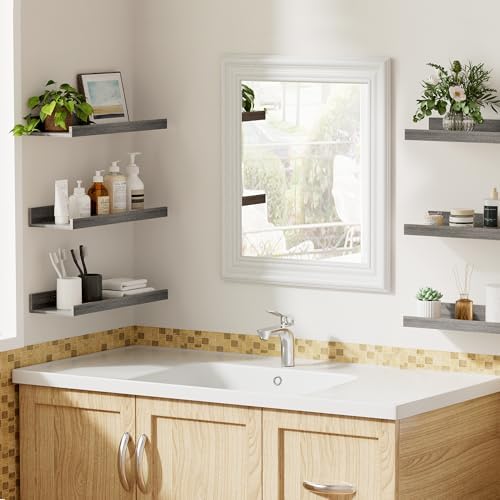 upsimples Floating Shelves for Wall Decor and Storage, Grey, 6Pcs 15.7''
