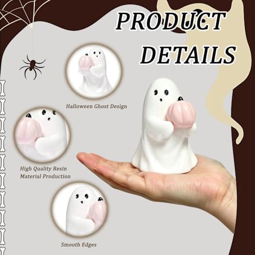 Halloween Ghost Figurine with Holding Pink Pumpkin Ghost Statue