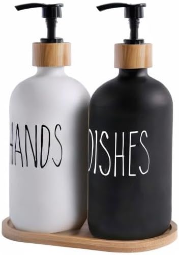MOMEEMO Soap Dispenser Set, Black & White | Contains Hand and Dish Soap Dispenser, Suitable for Kitchen Decor