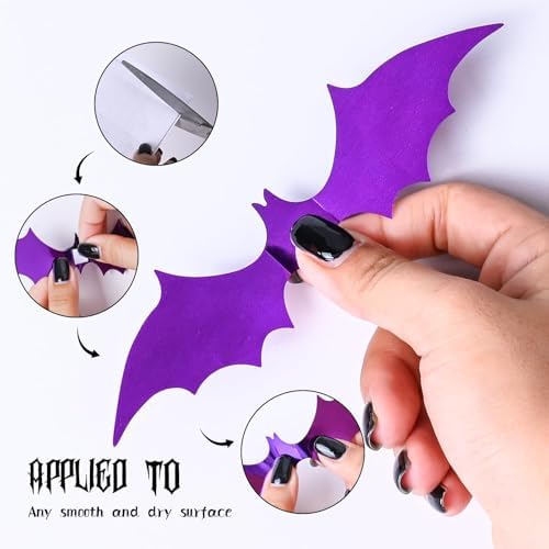 LOLStar Halloween Bat Stickers, Halloween Bat Wall Decor, 72PCS, 4 Sizes