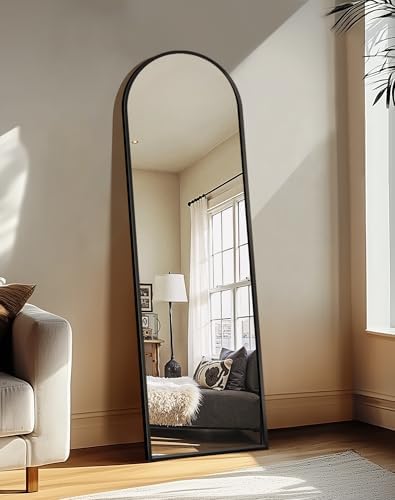 Delma Arched Full Length Mirror with Stand, Black Floor Mirror
