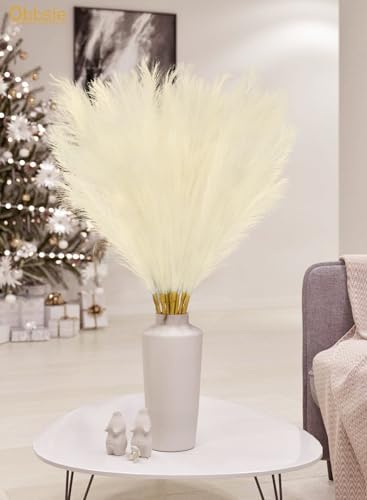 obbsie 8PCS Beige Faux Pampas Grass Decor, 35" Fluffy Floor Vase Filler