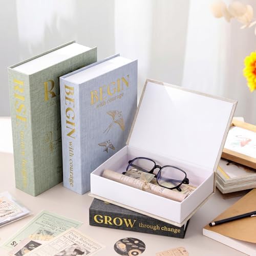 Sabary Set of 4 Books Decorative Boxes Faux Books Stacked for Coffee Tables Modern Home Bookshelves DIY Crafts Decoration (Elegant,Inspirational Themes)