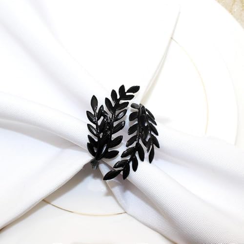 Set of 6 Black Leaf Halloween Metal Napkin Ring Holders