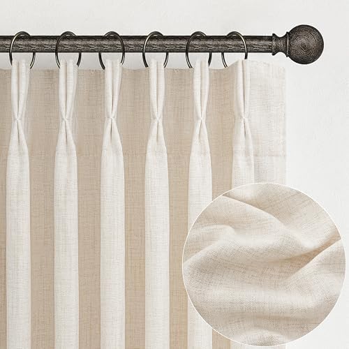 100 Inch Extra Wide Linen Sheer Curtains 84 Inch Long 2 Panels Set for Living Room, Pinch Pleated Light Filtering