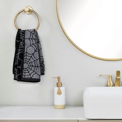 SKL Home Halloween Spider Web Hand Towel Set-2pc, 100% Cotton, Black/Gray