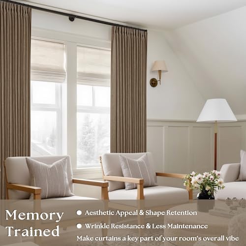 Semi Sheer 126 Inch Memory Shaped Pinch Pleat Linen Curtains Dutch Cocoa