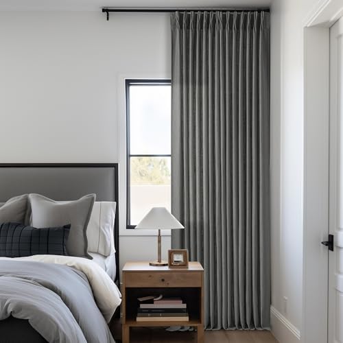 Charcoal Grey 84 Inch Pinch Pleated Linen Semi Sheer Curtains 2 Panel Set