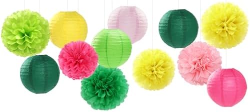 Hawaiian-Summer Pool Party-Decorations Paper-Flowers Lanterns - 15pcs Luau Tropical Beach Tissue Pom Poms Streamers,Birthday Bachelorette Wedding Baby Shower Graduation Hanging Supplies Decor Hugfond