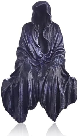 Grim Reaper Statue, Resin Gothic Throne Suriel Statue, Goth Acotar Bookshelf Decor Figurine Fantasy, Small Black Ghost Shelves Figure for Halloween Home Garden Sculpture (Death Sculpture 2PC)