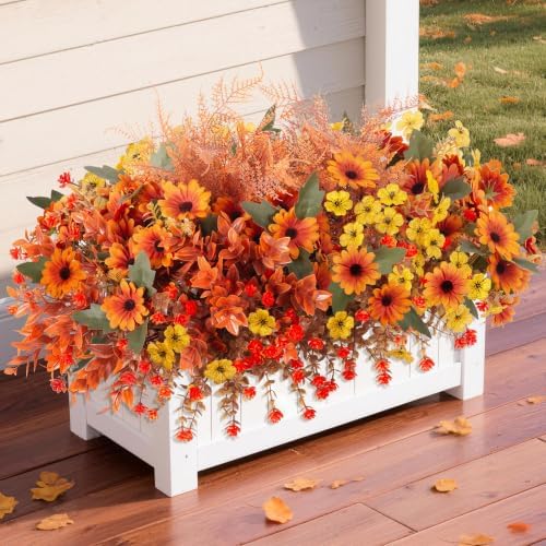 INQCMY Artificial Fall Flowers for Outdoor Porch Decoration,12pcs Fake Mums