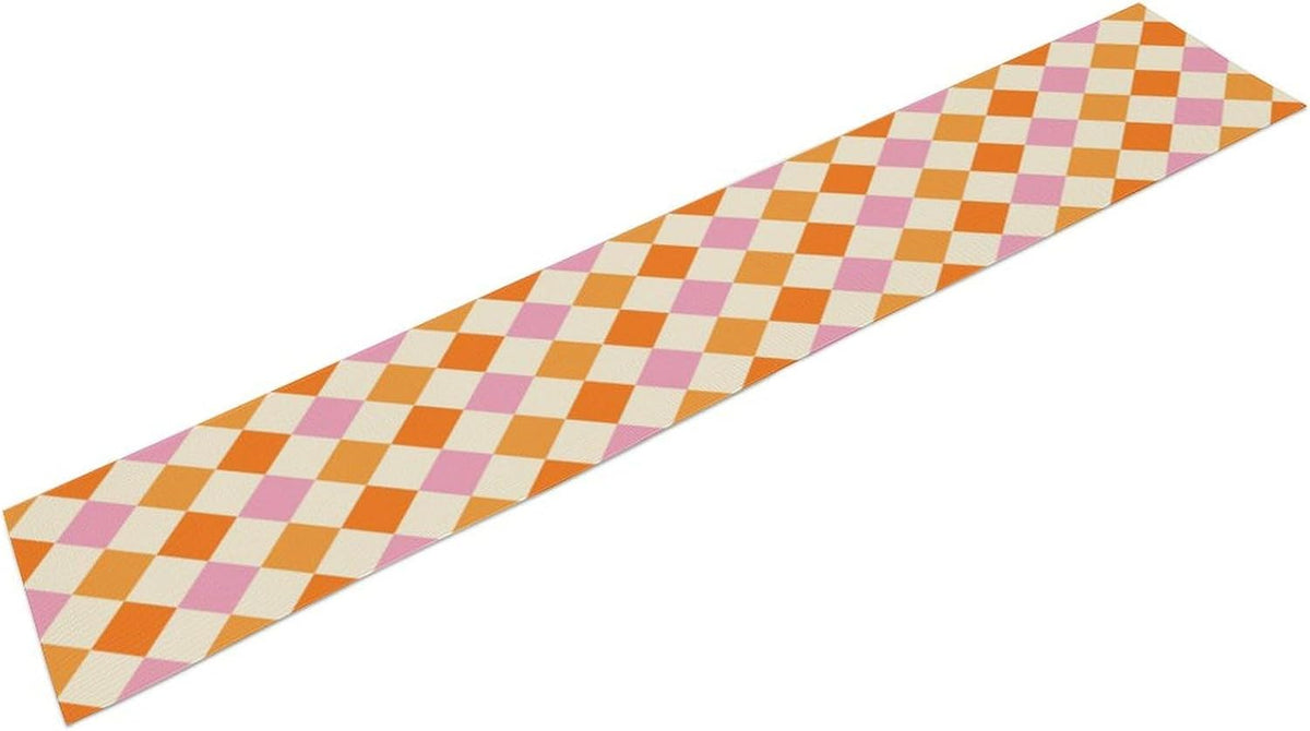 Retro 70s Hippie Table Runner Geometric Square Grid Yellow Orange Pink 1960s 1970s Vintage Country Farmhouse Dinner