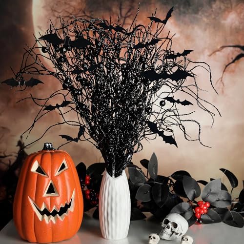 16 Pcs Artificial Halloween Branches Picks, Fake Black Bat Branches Picks