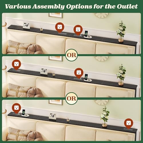 SUPERJARE 110.2 inch Narrow Behind Couch Table with Charging Stations