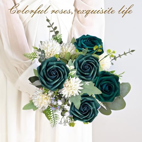 BLEUM CADE 36Pcs Artificial Flowers Fake Foam Roses with Stems for Wedding