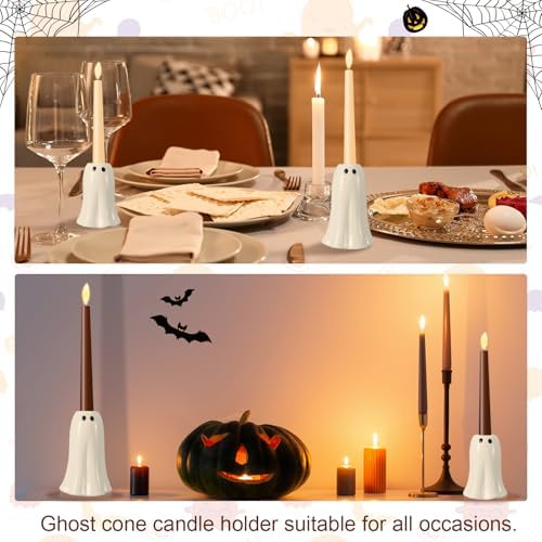 Reallnaive 2 Pcs Halloween Ghost Candlestick, Halloween Taper Candle Holder