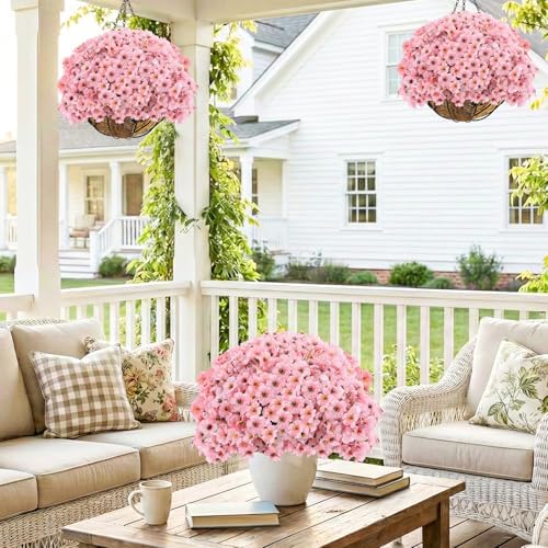 Powbrace 22 Pack Artificial Flowers for Outdoor Indoor Fake Plants(Pink)