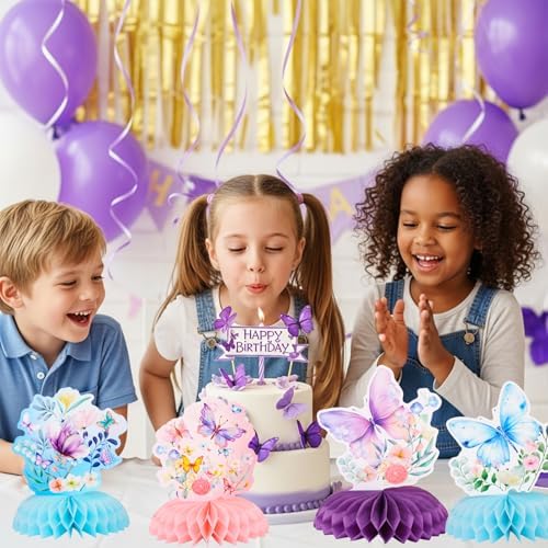 9 Pcs Butterfly Birthday Decorations-Butterfly Themed Honeycomb Centerpiece
