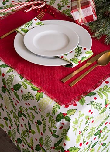 DII Boughs of Holly Collection Decorative Holiday Dining Table & Kitchen Décor, Square Tablecloth, 52x52, Christmas Greenery