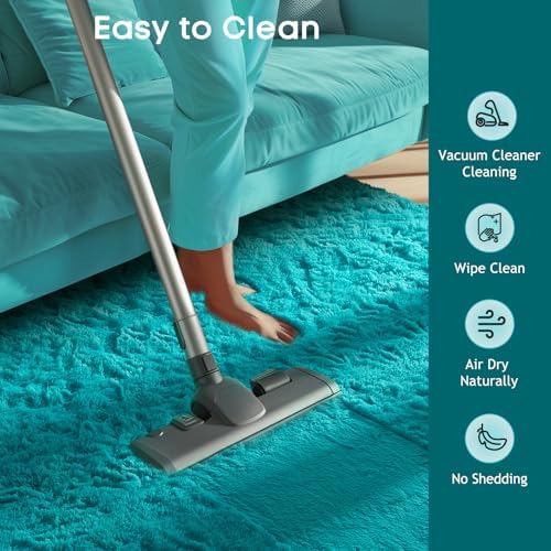 Ophanie Teal Rugs for Bedroom Living Room, Fluffy Fuzzy Furry Carpet, Plush Soft Shaggy Bedside Indoor Floor 4x6 Area