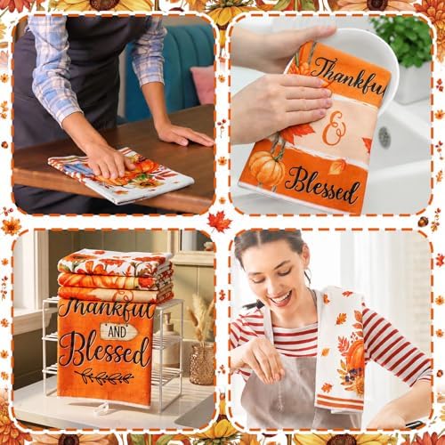 Geyoga 12 Pcs Fall Kitchen Towels Turkey Dish Towels Pumpkin Kitchen Decor