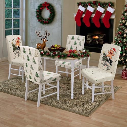 Christmas Chair Covers Set of 6 Gingerbread Xmas Tree Parsons Slipcovers
