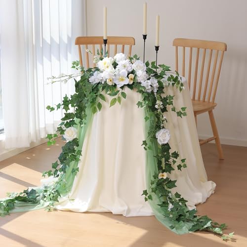 Mizii 2 Strands Artificial Vines Ivy Garland 79" Fake Vine with Silk Green Leaves Faux Hanging Plants Greenery Decoration for Outdoors Party Wedding Indoor Mantle Bedroom Home Decor (Ivy)