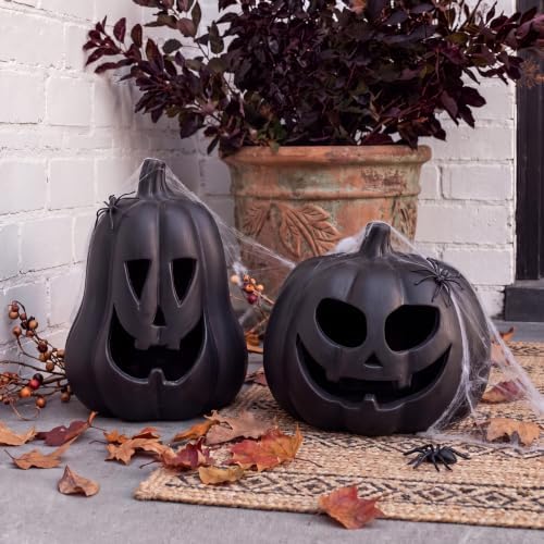 Tioncy Halloween Decor Terracotta Jack O Lantern Pumpkin Decor,Black