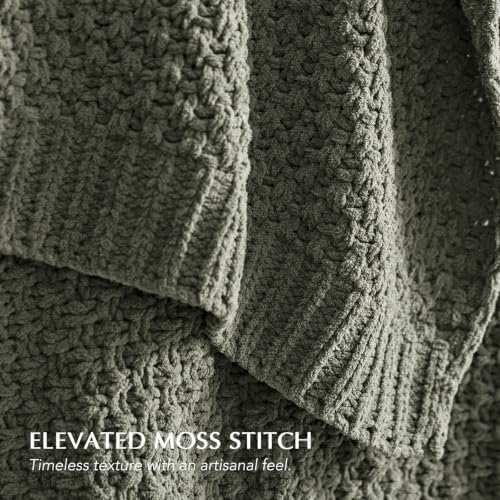 EVERGRACEHOME Chunky Chenille Knit Throw Blanket, 90x90, Dried Thyme Green