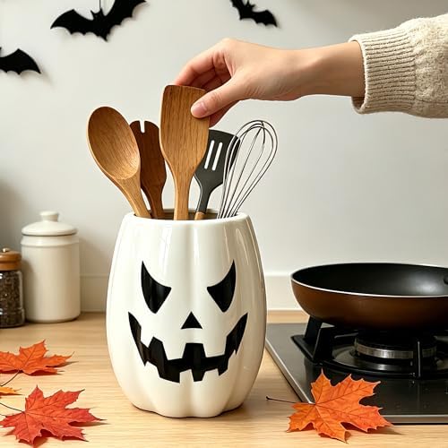 pinata Halloween Kitchen Decor, Ceramic Halloween Pumpkin Utensil Holder