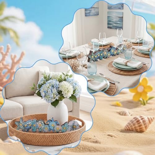 Yousoontic Summer Ocean Table Decorations with LED Lights, 3D Coastal Wooden Centerpieces for Tables, Nautical Starfish Turtles Beach Table Decor for Home Mantel Desk, Summer Party Decorations