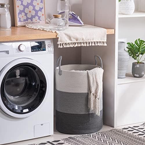 YOUDENOVA Cotton Rope Laundry Hamper Basket, 58L Blanket Basket for Nursery