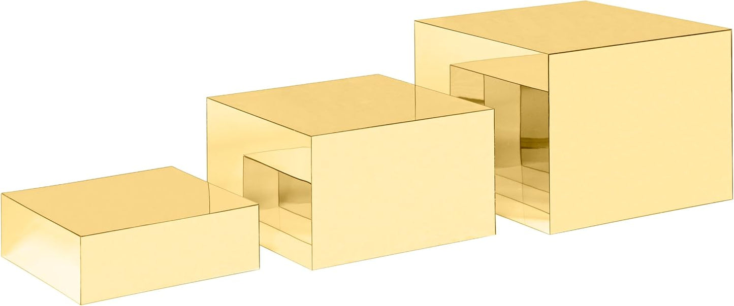 Glossy Acrylic Cube Display Nesting Risers / 6",7",8 / Gold / Set of 3