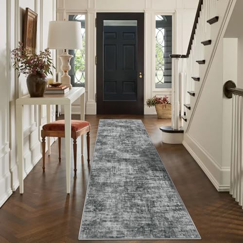 2'6''x8' Runner Rugs Washable Rug: Modern Abstract Hallway Black Carpet