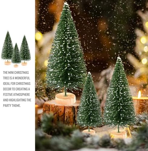 9Pcs Mini Christmas Trees Christmas Decor Artificial Christmas Decorations with 4 Sizes, Christmas Tree Bottle Brush Trees Christmas Table Decorations (Green Beige Pink)